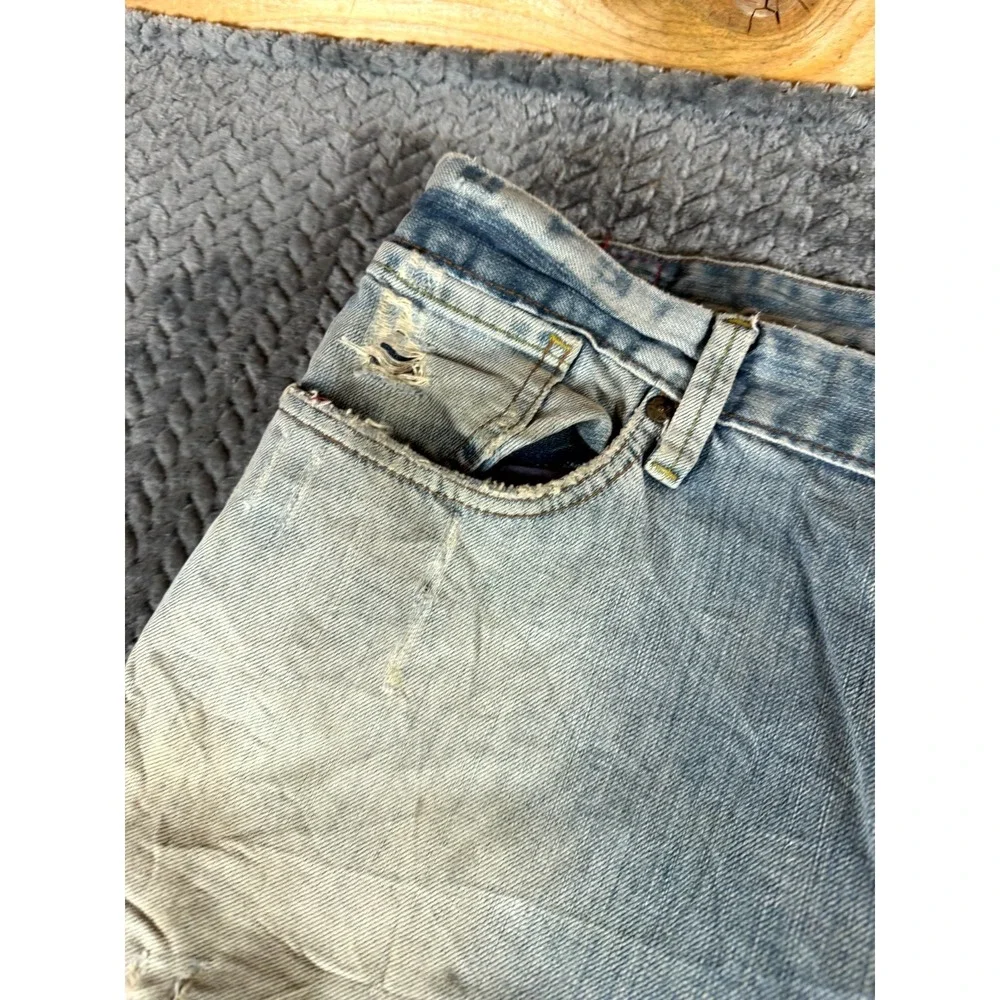 Levi's Bootcut Jeans Mens 36x32 Blue Denim Cotton Light Wash Mid Rise Frayed Hem